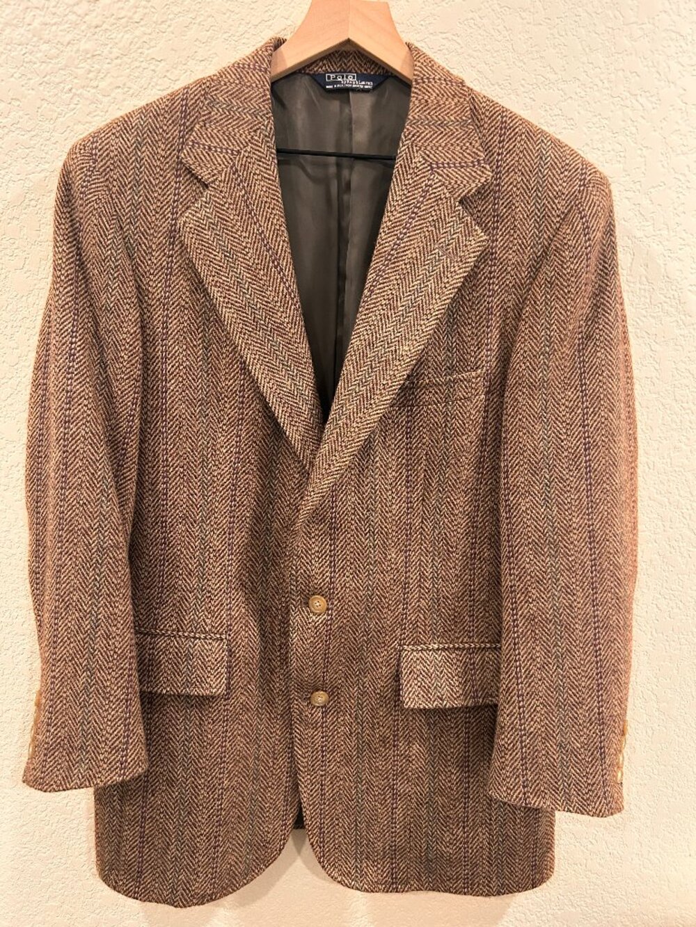 Vintage Polo Ralph Lauren USA Made Wool Herringbone Sport Coat Blazer Sz 39R